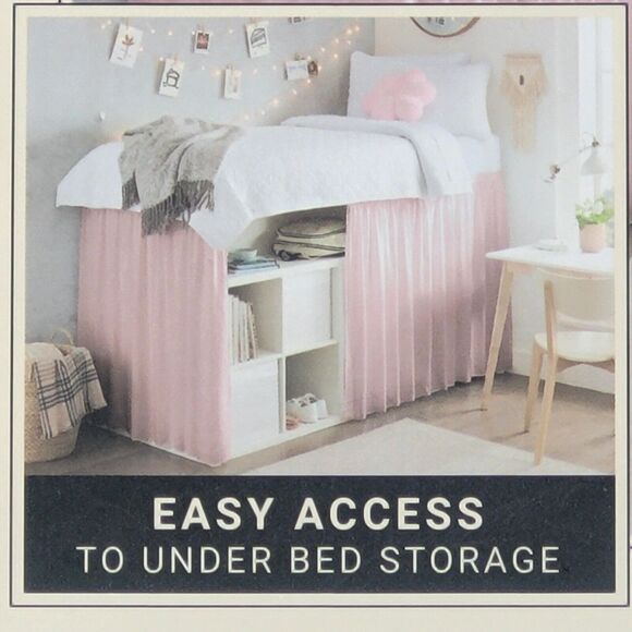 Rachel Zoe Blush Pink Lofted Dorm Bed Skirt Pretty Coquette College 39x80x42 NWT - Picture 4 of 6